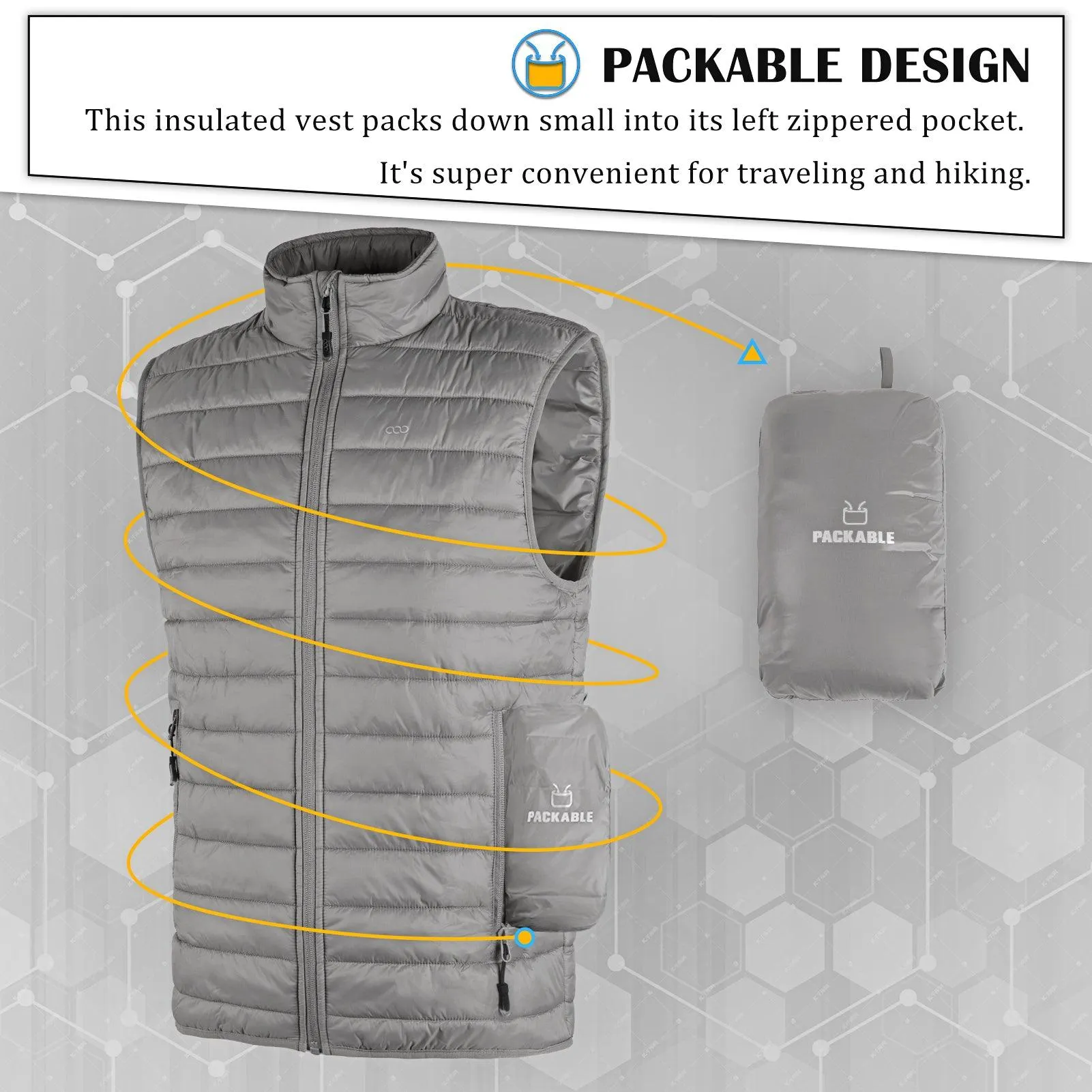 Men's 0.82 lbs Packable Weatherproof Insulated Puffer Gilet with 5 Pockets