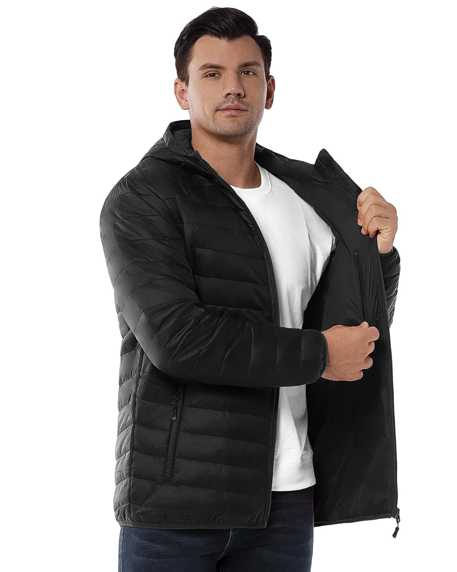 Men's 1.28lb Packable Insulated Jacket with Hood and 3 Pockets