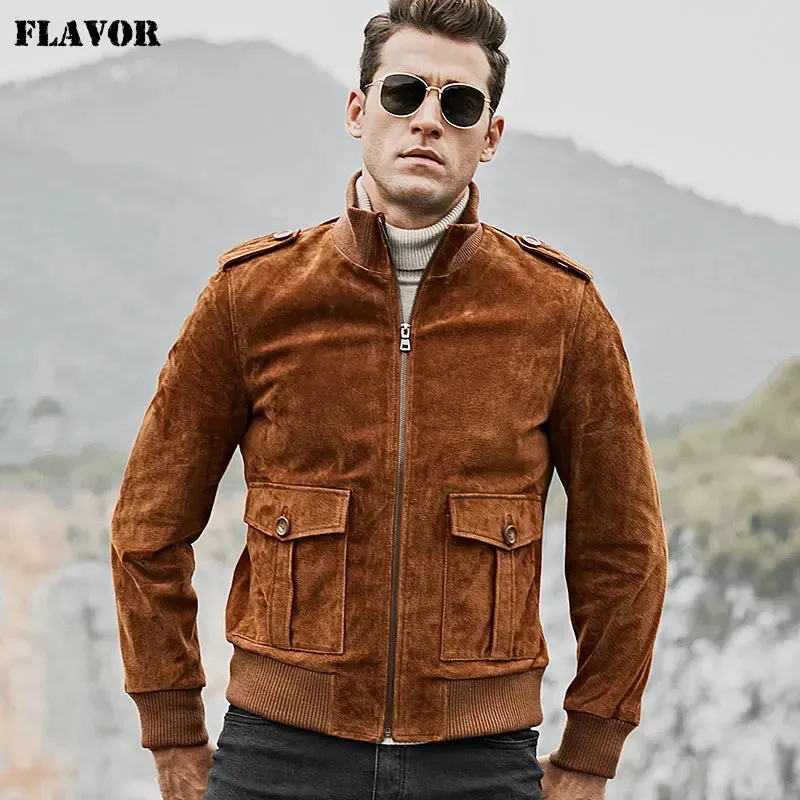 Men's Genuine Pigskin Leather Motorcycle Jacket