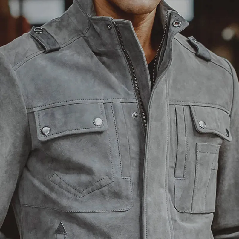 Men's Gray Genuine Leather Jacket