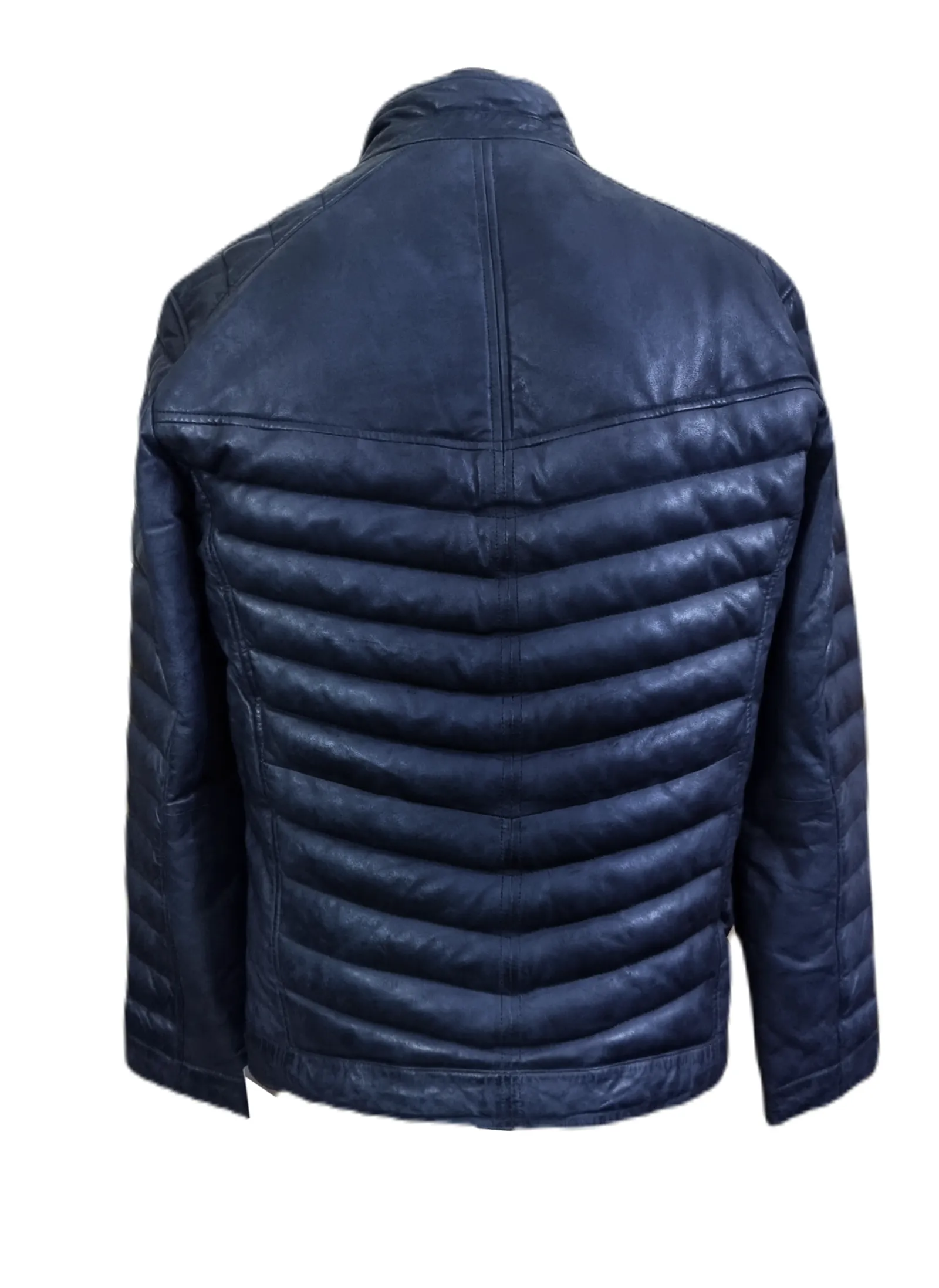 Mens Real Leather Jacket Biker Style Lambskin Blue Leather Stylish Quilted Puffer Jacket - ELM45