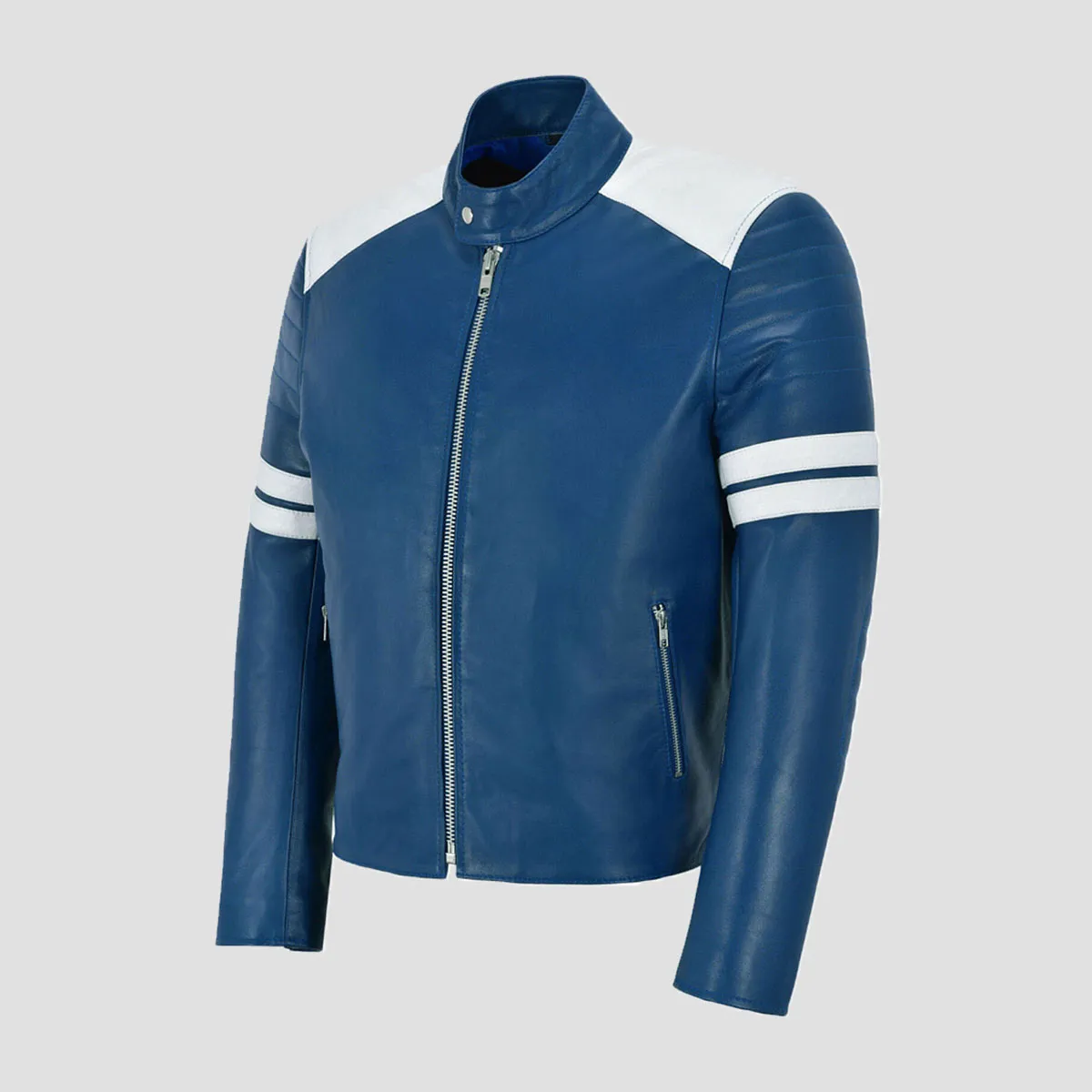 Men's Royal Blue Leather Jacket For Men