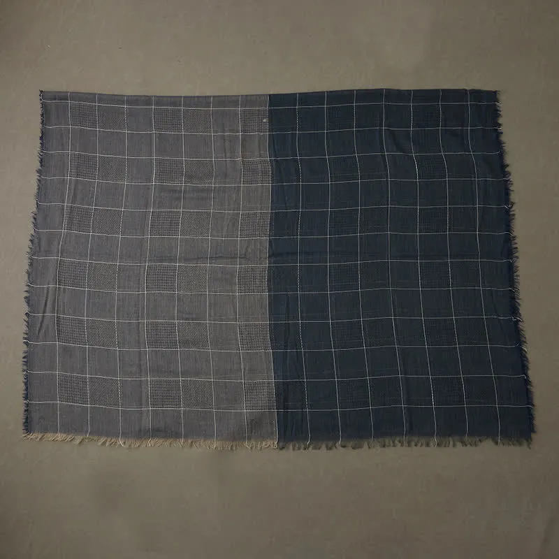 Men's Two-Tone Patchwork Checked Fringe Scarf