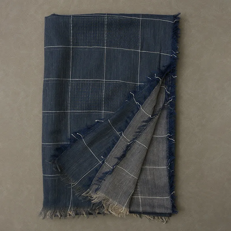 Men's Two-Tone Patchwork Checked Fringe Scarf