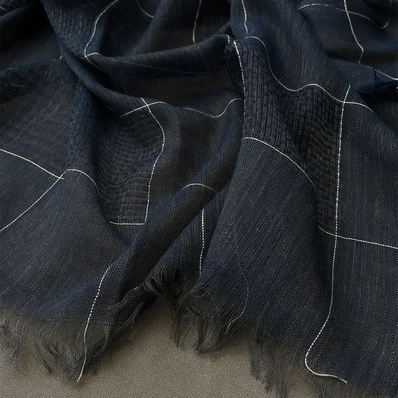 Men's Two-Tone Patchwork Checked Fringe Scarf