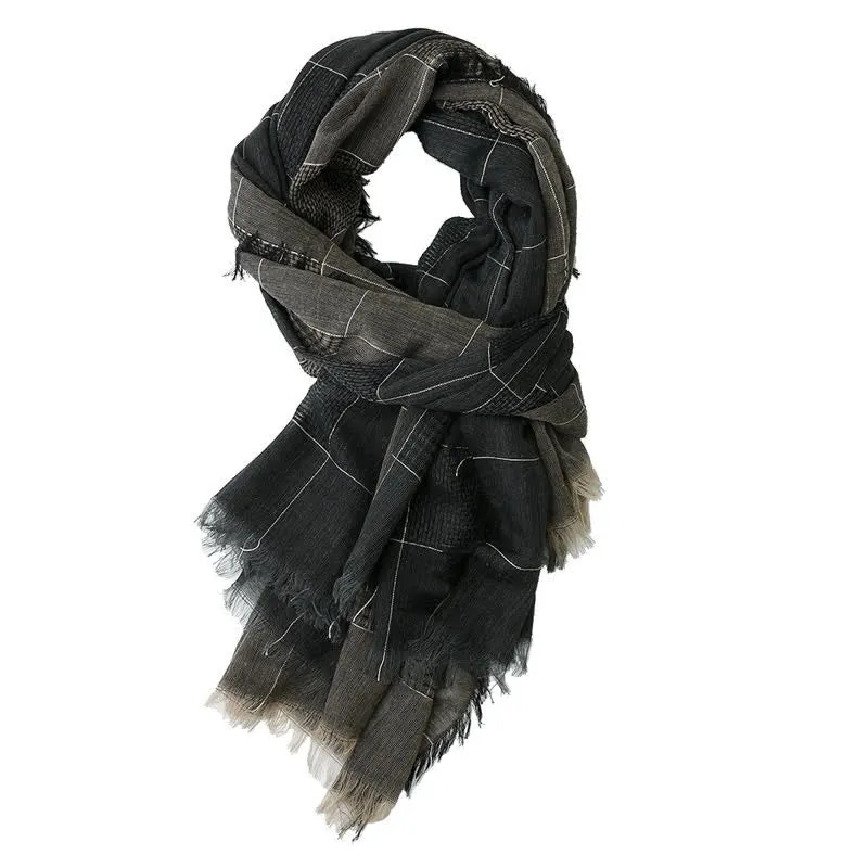 Men's Two-Tone Patchwork Checked Fringe Scarf