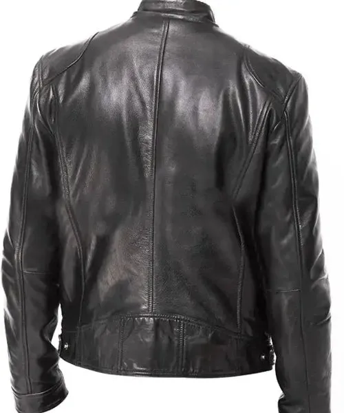 MENS VINTAGE CAFE RACER BLACK GENUINE LEATHER SLIM FIT REAL BIKER JACKET