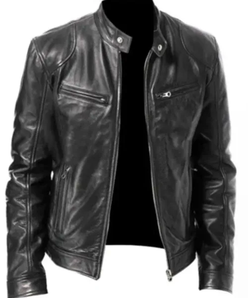 MENS VINTAGE CAFE RACER BLACK GENUINE LEATHER SLIM FIT REAL BIKER JACKET