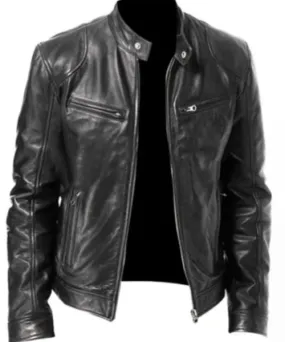 MENS VINTAGE CAFE RACER BLACK GENUINE LEATHER SLIM FIT REAL BIKER JACKET