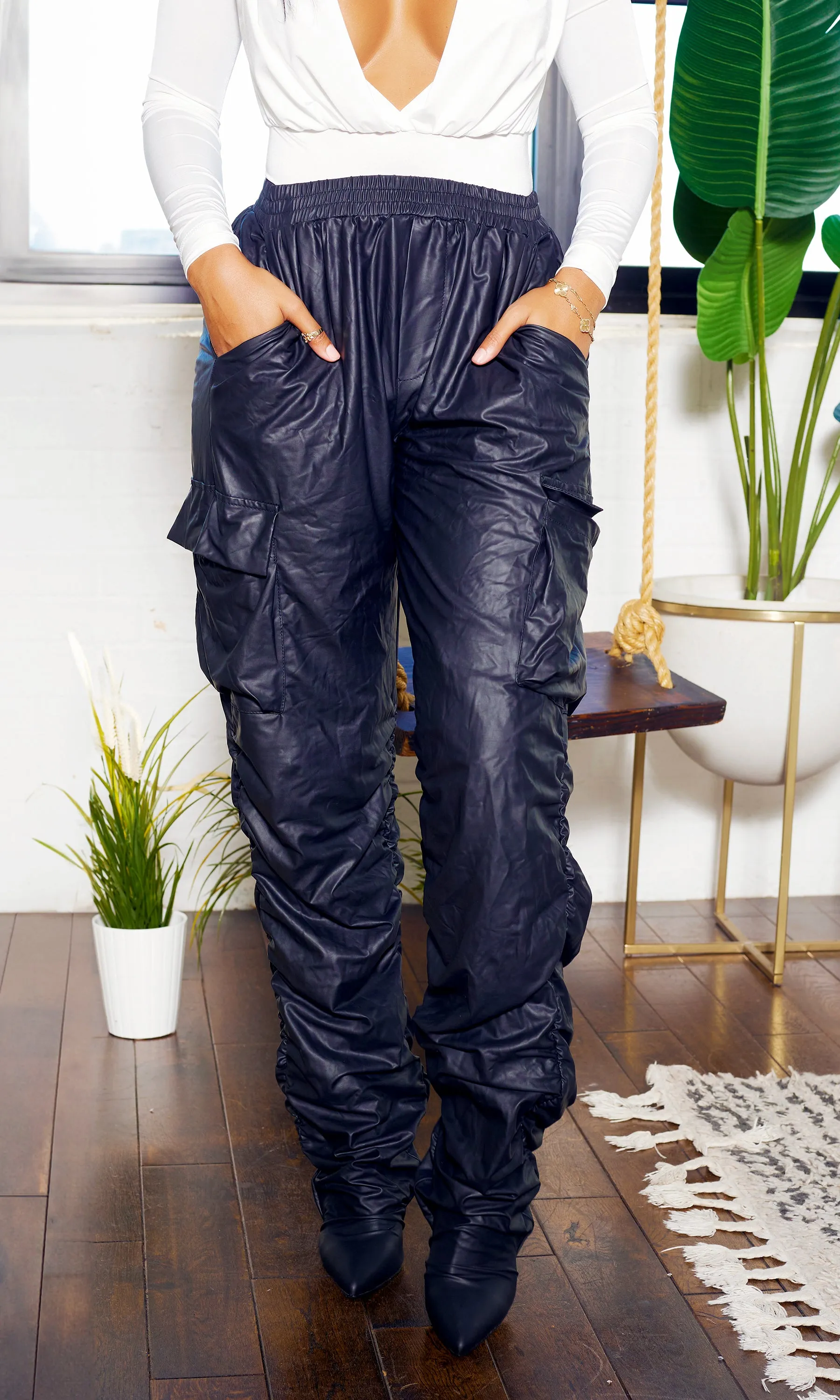 Metallic Scrunge Pants Boots | Black FINAL SALE