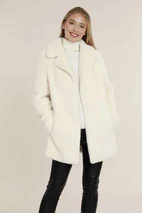 Mid Length Faux Fur Coat - Ivory