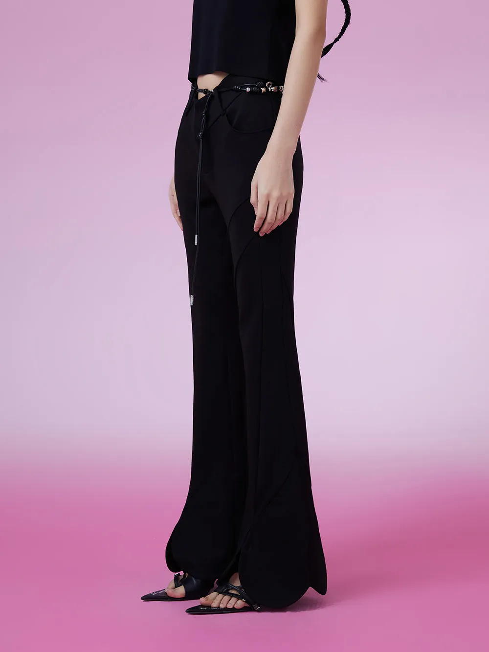 MUKZIN Black Slim Fit Bottom Slit Flared Pants