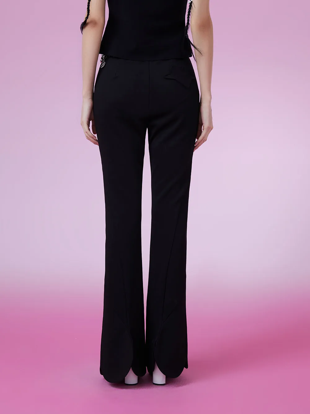 MUKZIN Black Slim Fit Bottom Slit Flared Pants