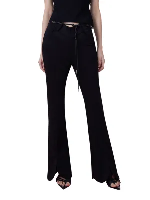 MUKZIN Black Slim Fit Bottom Slit Flared Pants