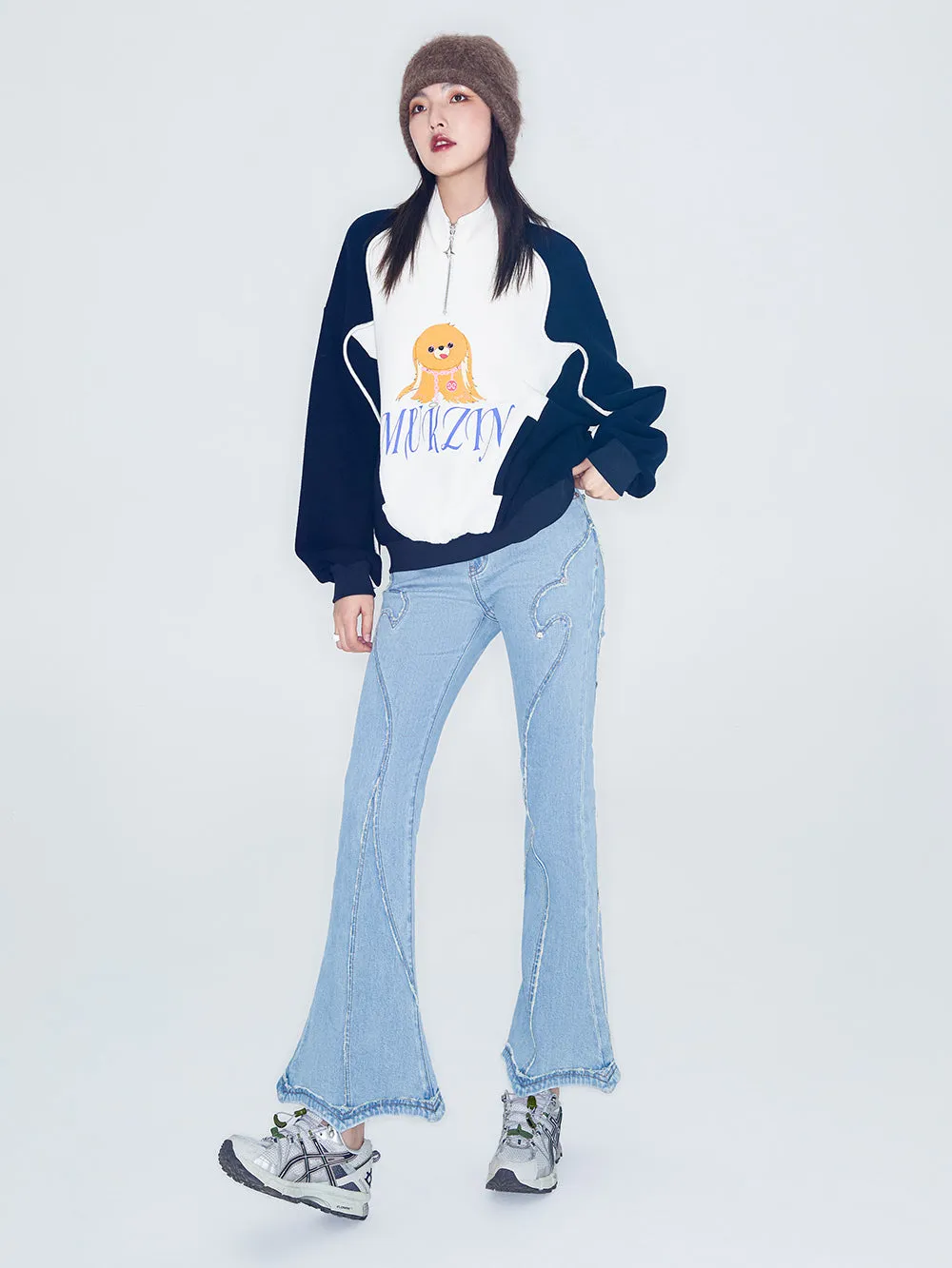 MUKZIN Linglong Series "Pretty Lady" Retro Slim Fit Denim Horseshoe Pants