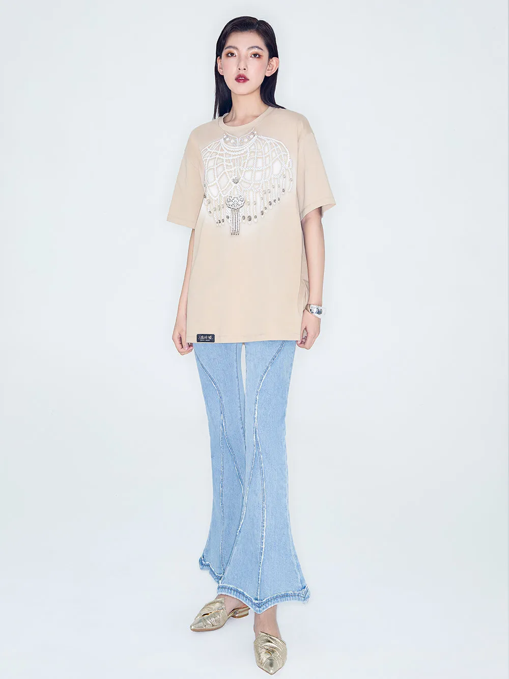 MUKZIN Linglong Series "Pretty Lady" Retro Slim Fit Denim Horseshoe Pants