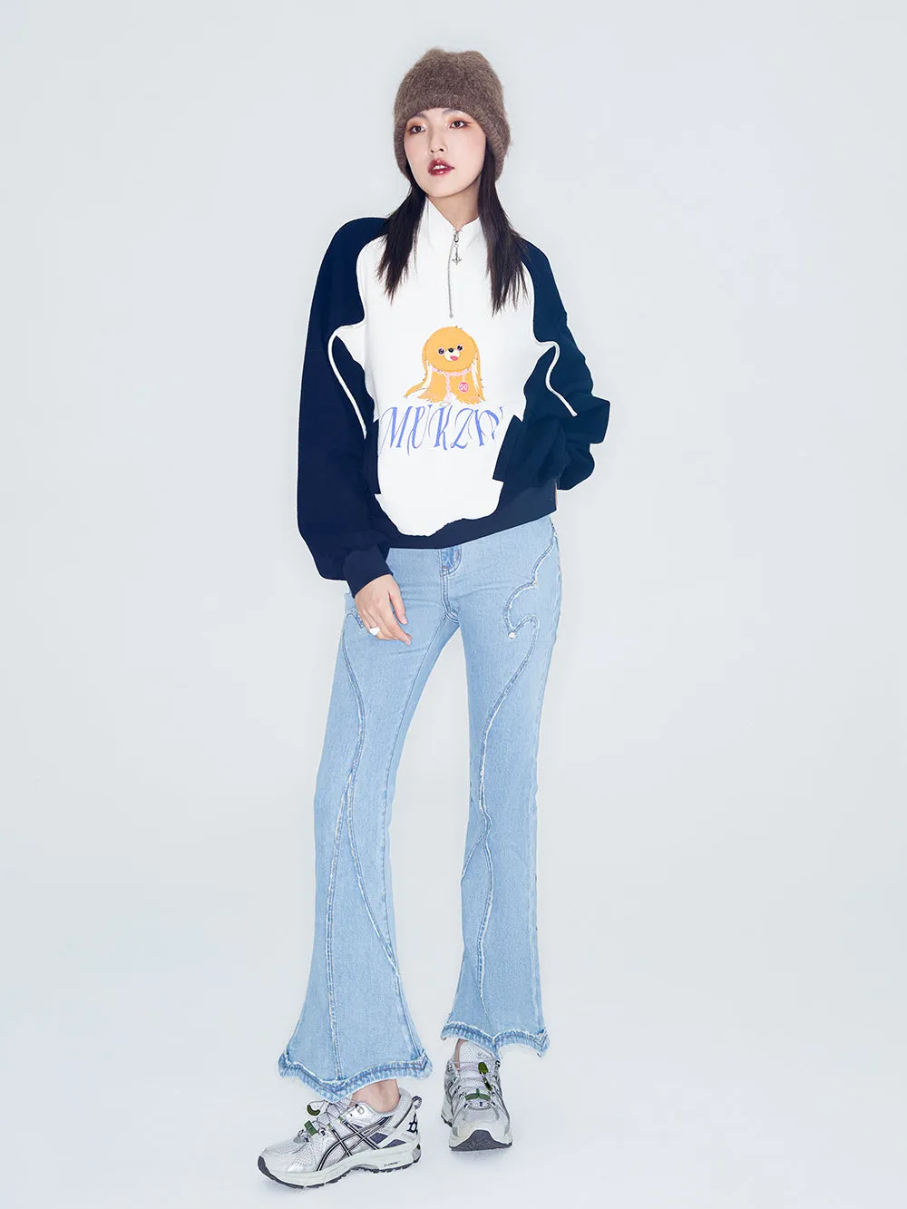 MUKZIN Linglong Series "Pretty Lady" Retro Slim Fit Denim Horseshoe Pants