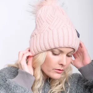 Mulberry Silk-Lined Cashmere Beanie Hat With Removable Pom Pom - Pink