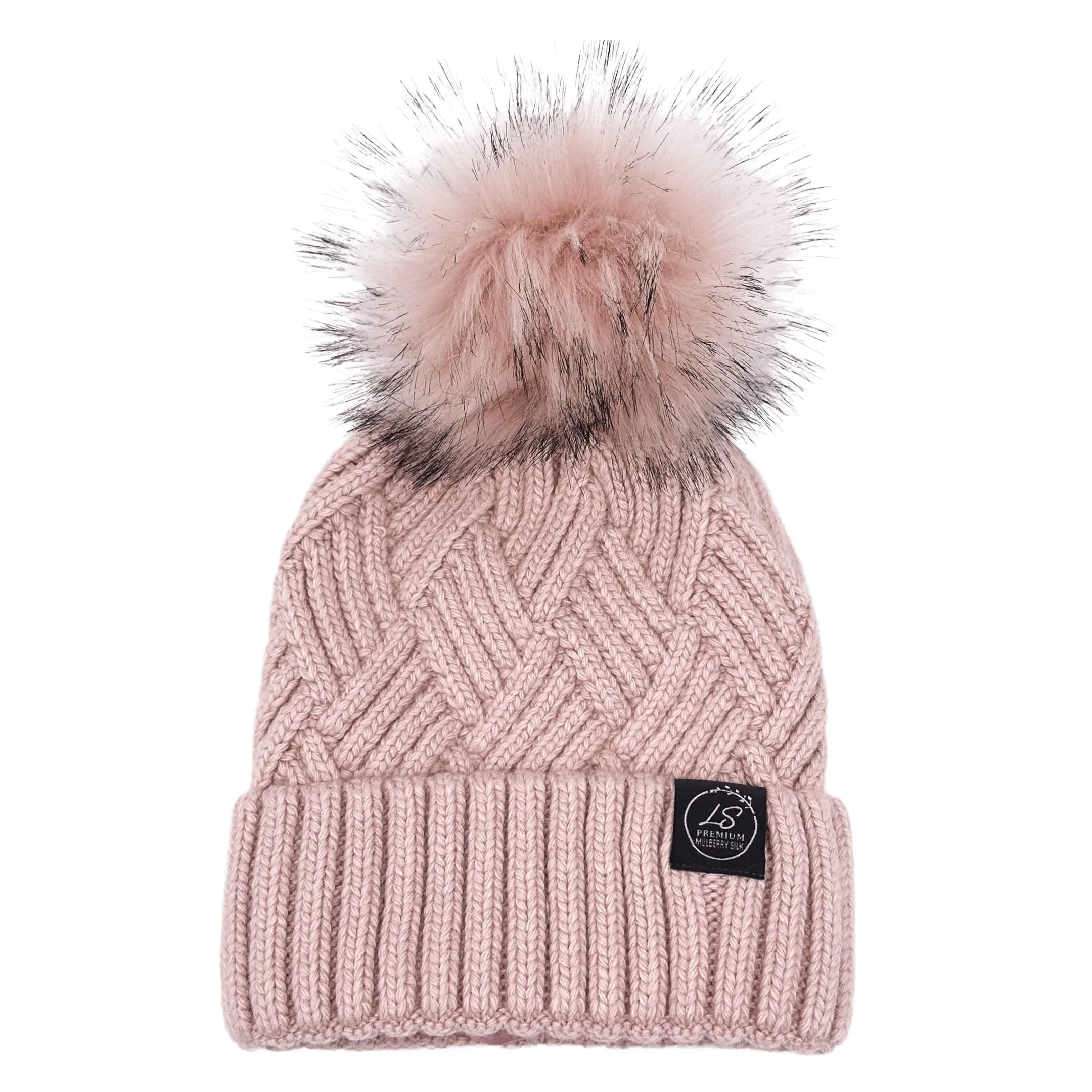 Mulberry Silk-Lined Cashmere Beanie Hat With Removable Pom Pom