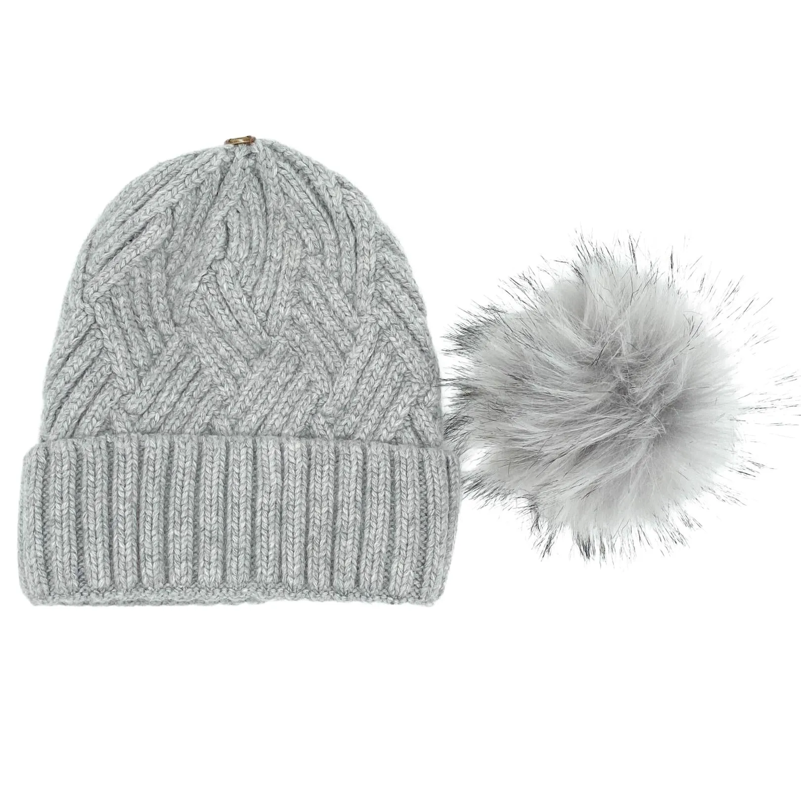 Mulberry Silk-Lined Cashmere Beanie Hat With Removable Pom Pom