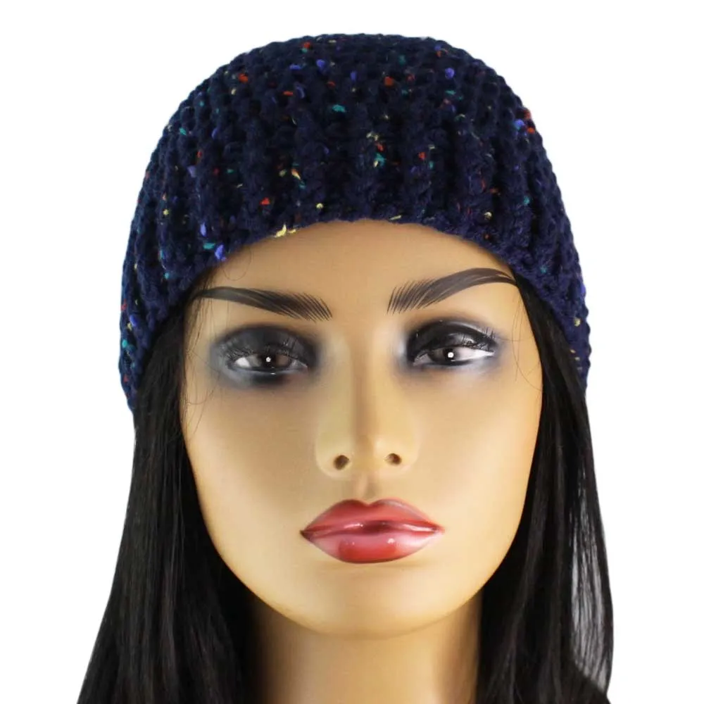 Navy Blue Speckled Crochet Snug Beanie Hat Med/Lg - JMCH63ML