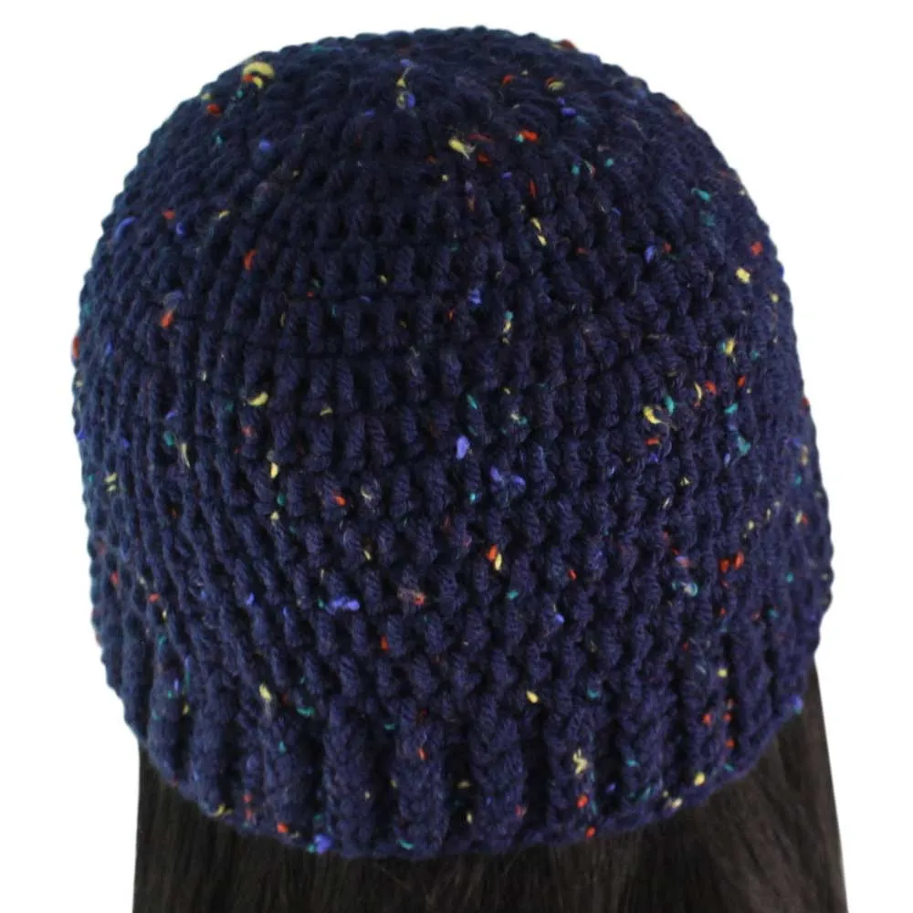 Navy Blue Speckled Crochet Snug Beanie Hat Med/Lg - JMCH63ML