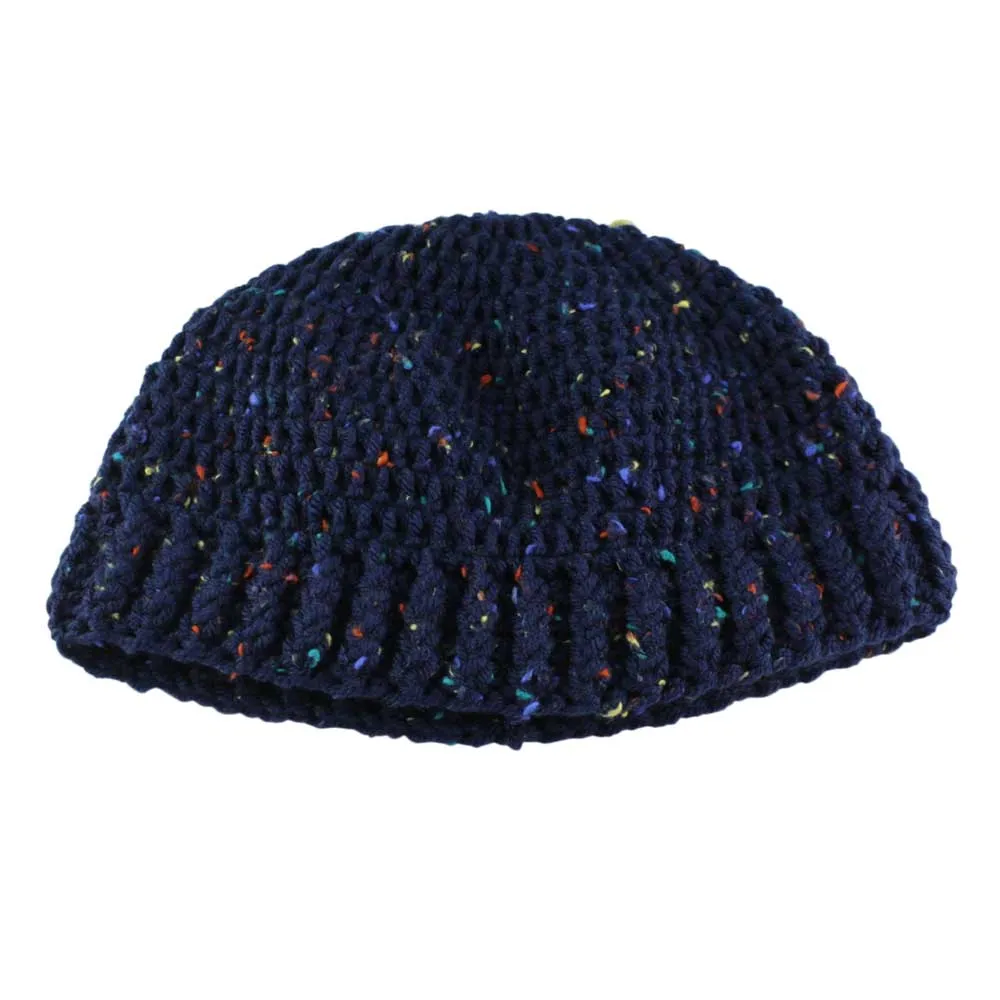 Navy Blue Speckled Crochet Snug Beanie Hat Med/Lg - JMCH63ML