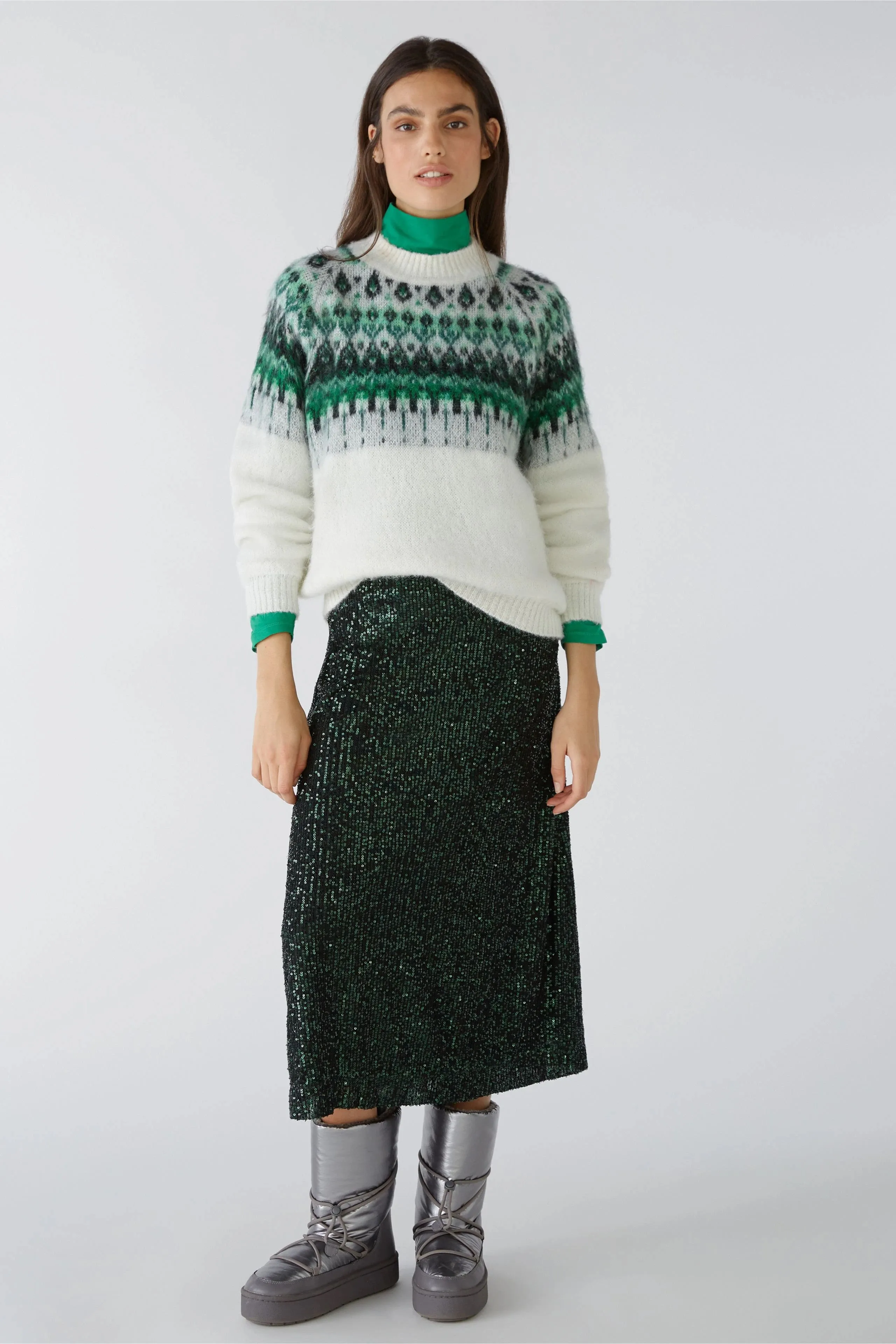 Oui Knitted Sweater Off-white/Green