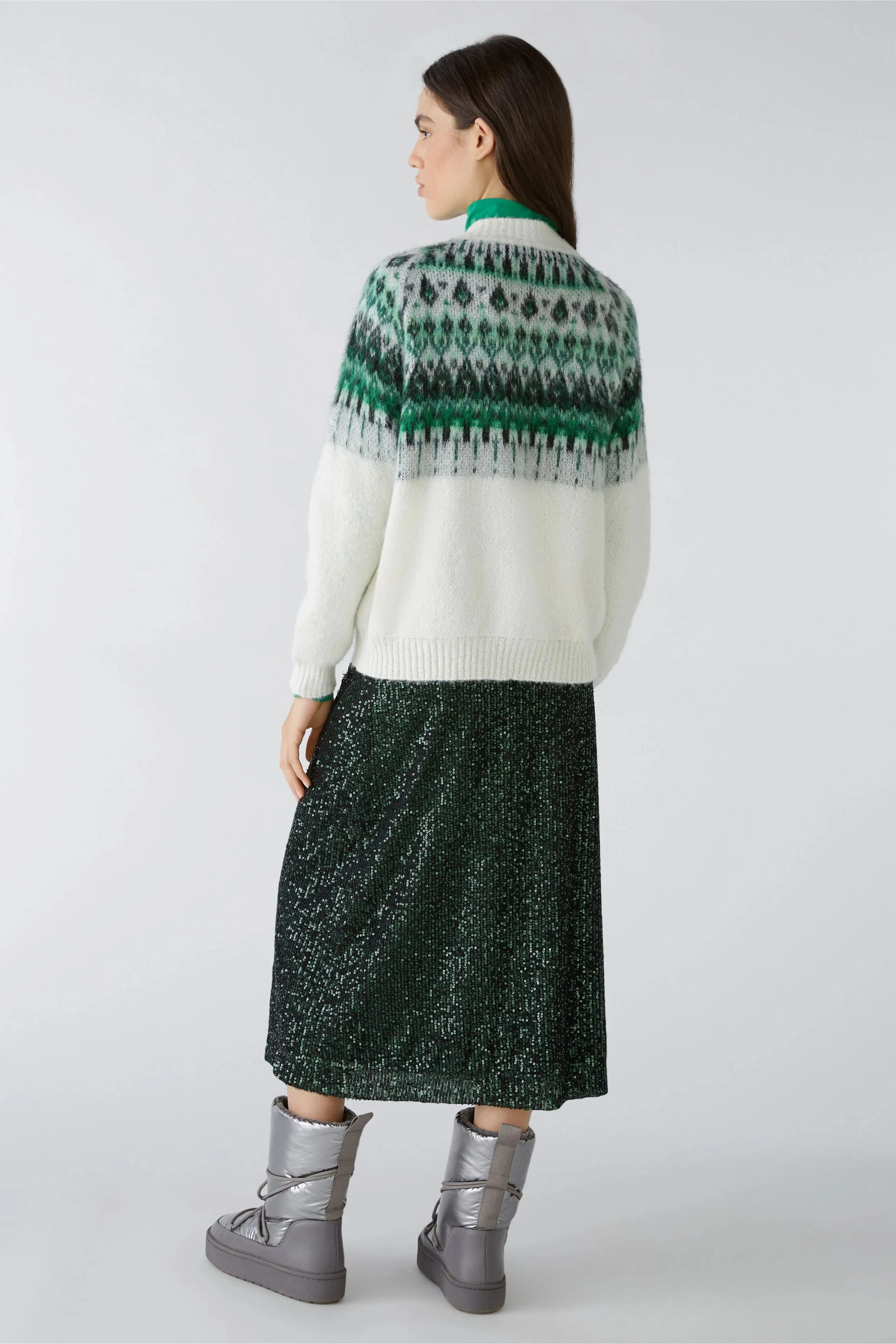 Oui Knitted Sweater Off-white/Green