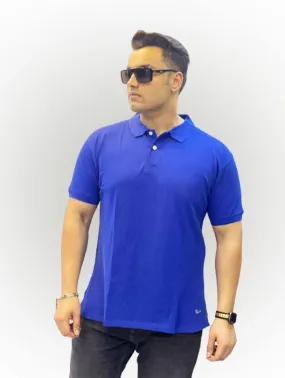 Peacock Blue Solid Polo Collar Pure Cotton T-SHIRT Men's Plus Size