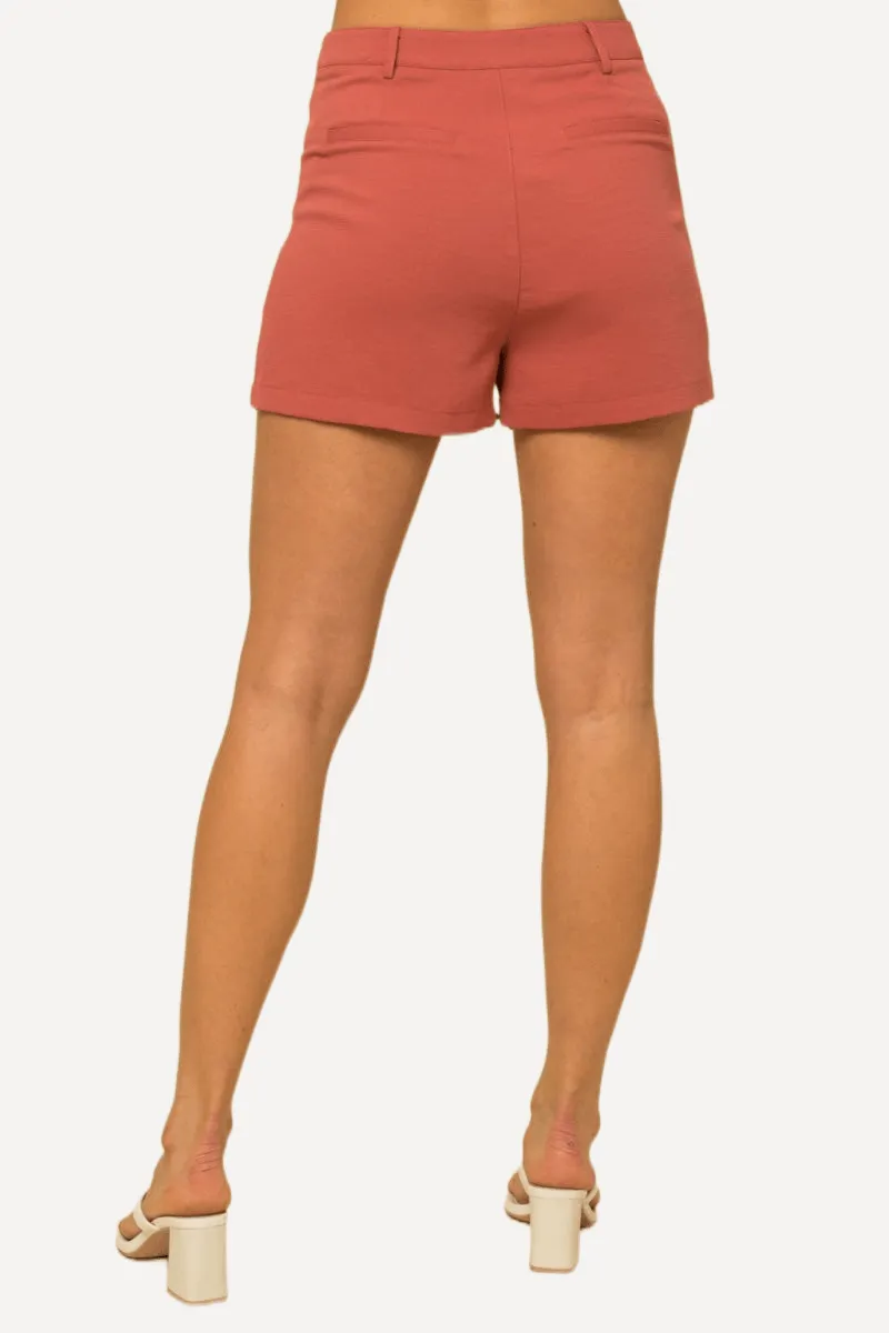 Pleated Shorts in Coral