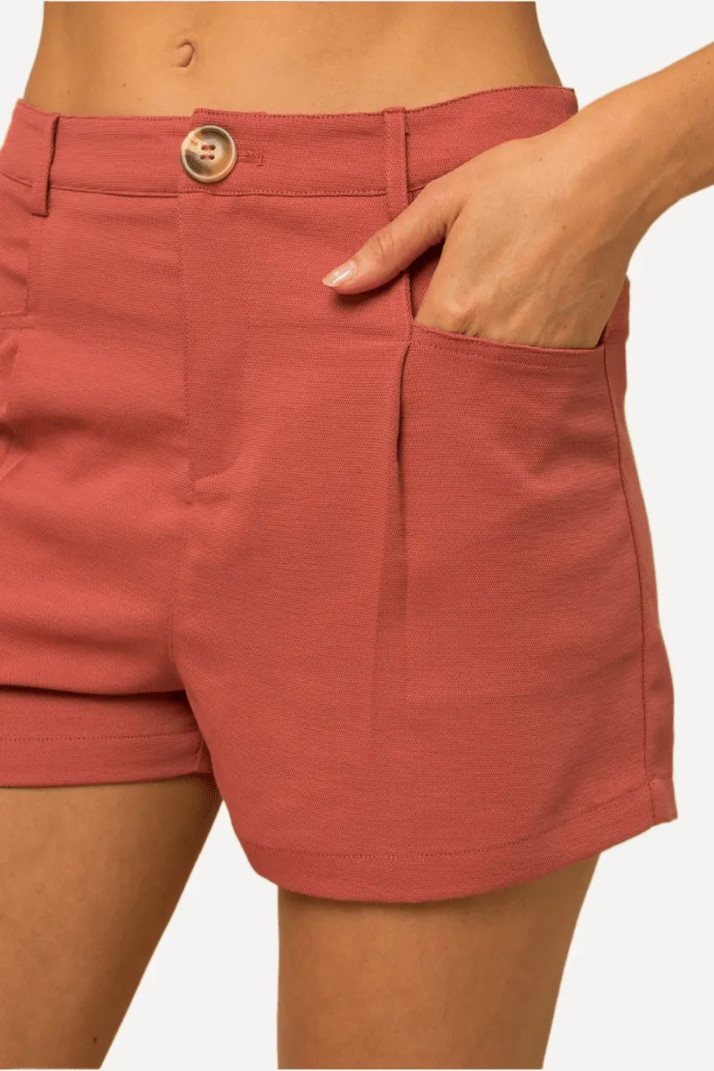 Pleated Shorts in Coral