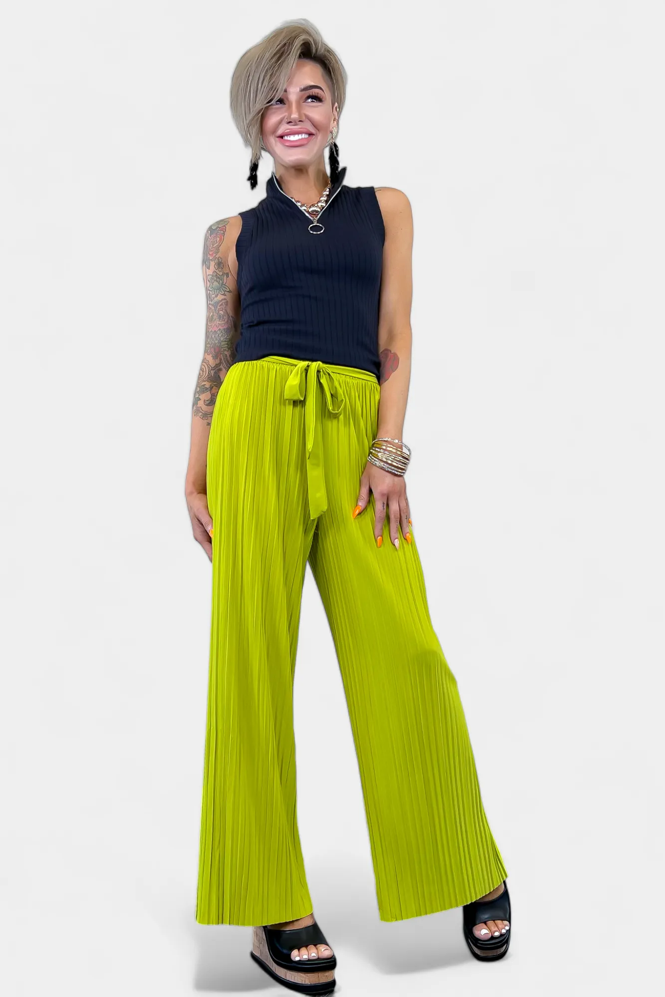 Pleated Wide Leg Pants