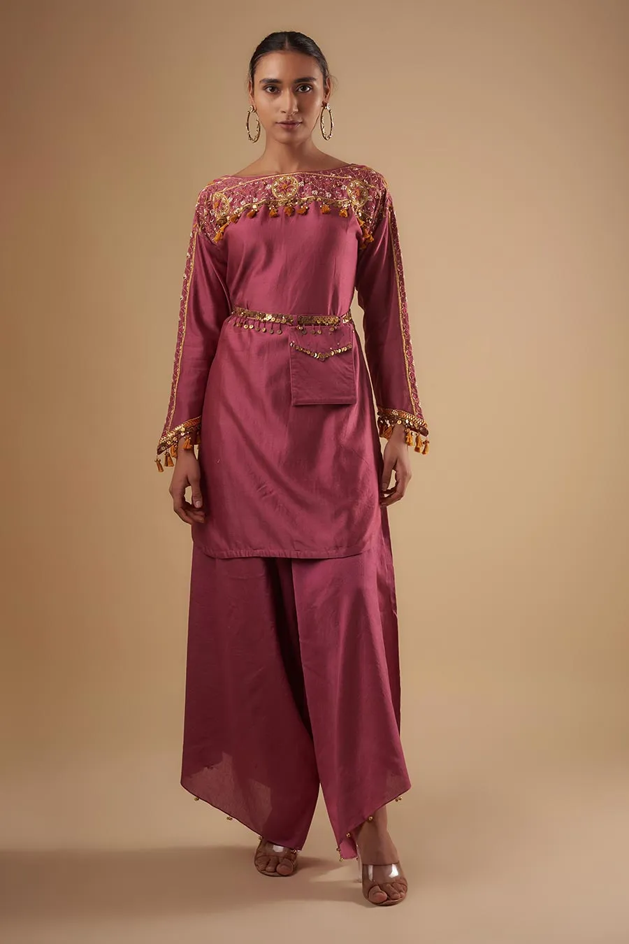 Plum Embroidered Kurta & Palazzo Set