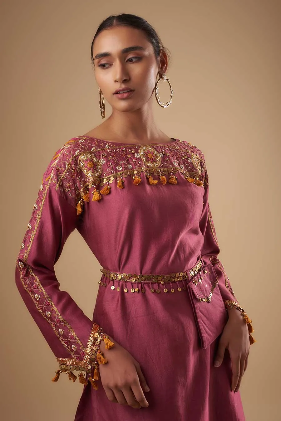 Plum Embroidered Kurta & Palazzo Set