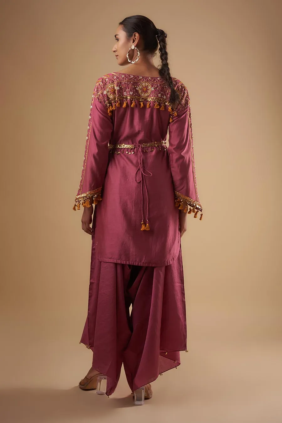 Plum Embroidered Kurta & Palazzo Set