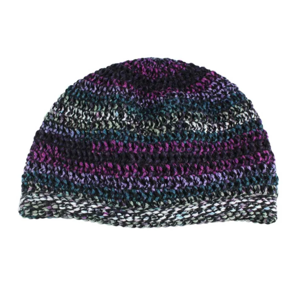 Purple Black Gray Crochet Beanie Hat Medium/Large - JMCH24ML