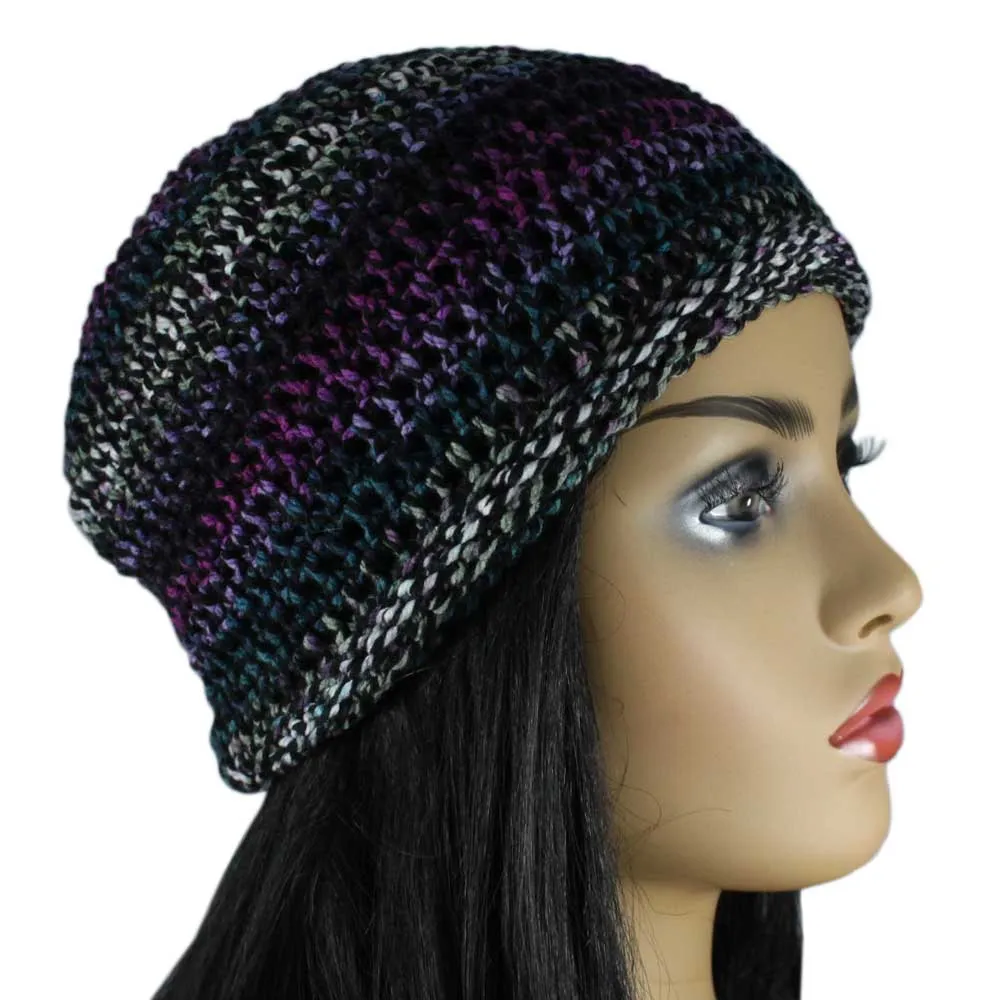 Purple Black Gray Crochet Beanie Hat Medium/Large - JMCH24ML