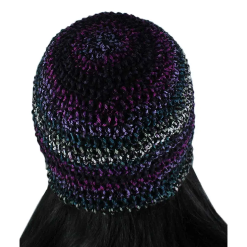 Purple Black Gray Crochet Beanie Hat Medium/Large - JMCH24ML