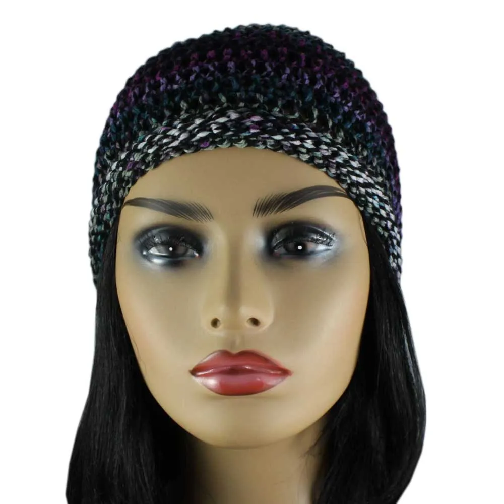 Purple Black Gray Crochet Beanie Hat Medium/Large - JMCH24ML