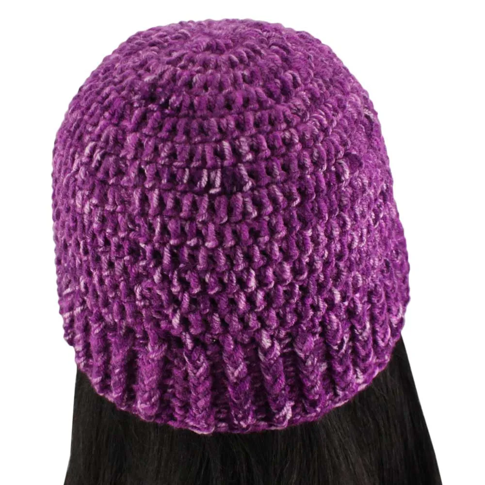 Purple Speckled Crochet Snug Beanie Hat Medium/Large - JMCH52ML