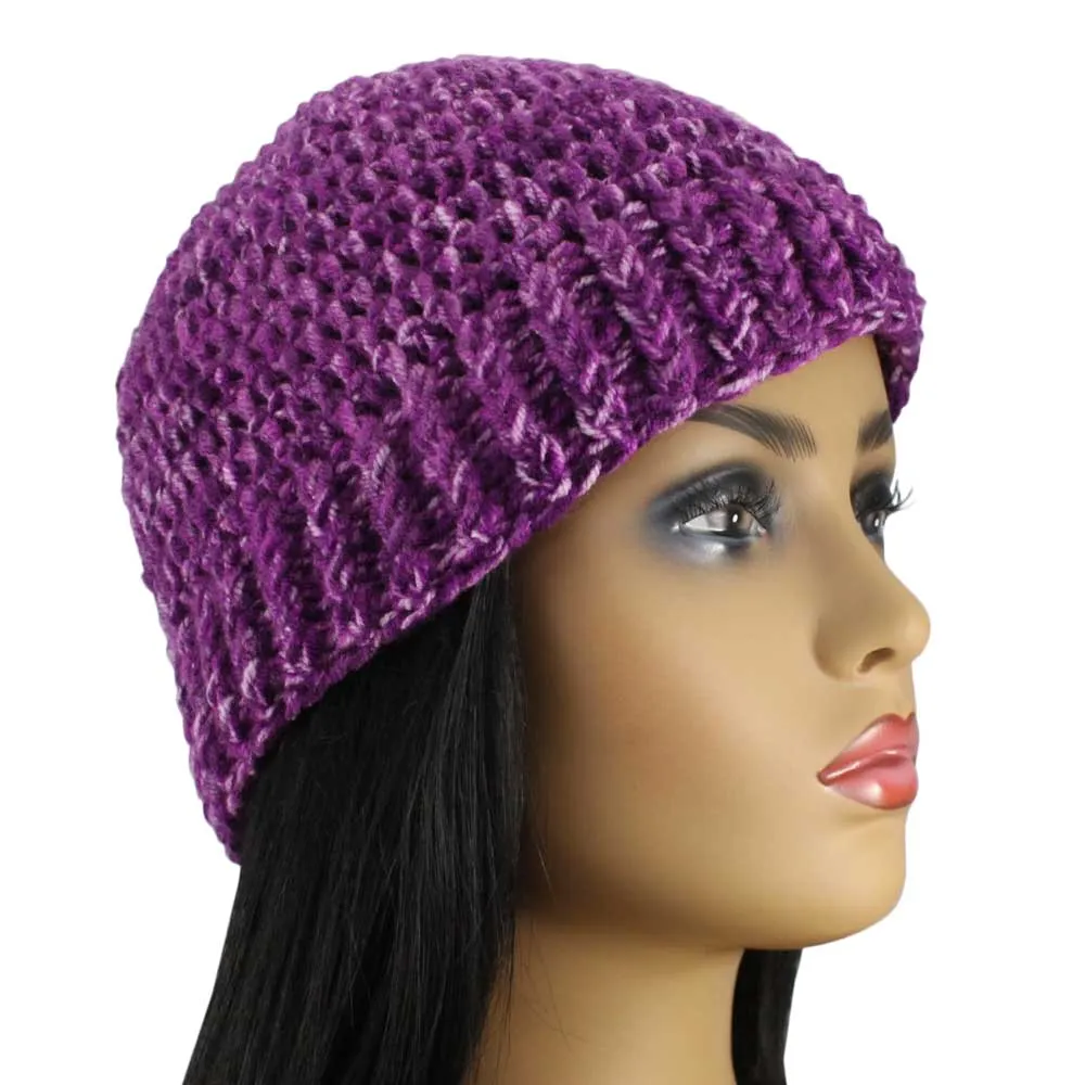 Purple Speckled Crochet Snug Beanie Hat Medium/Large - JMCH52ML