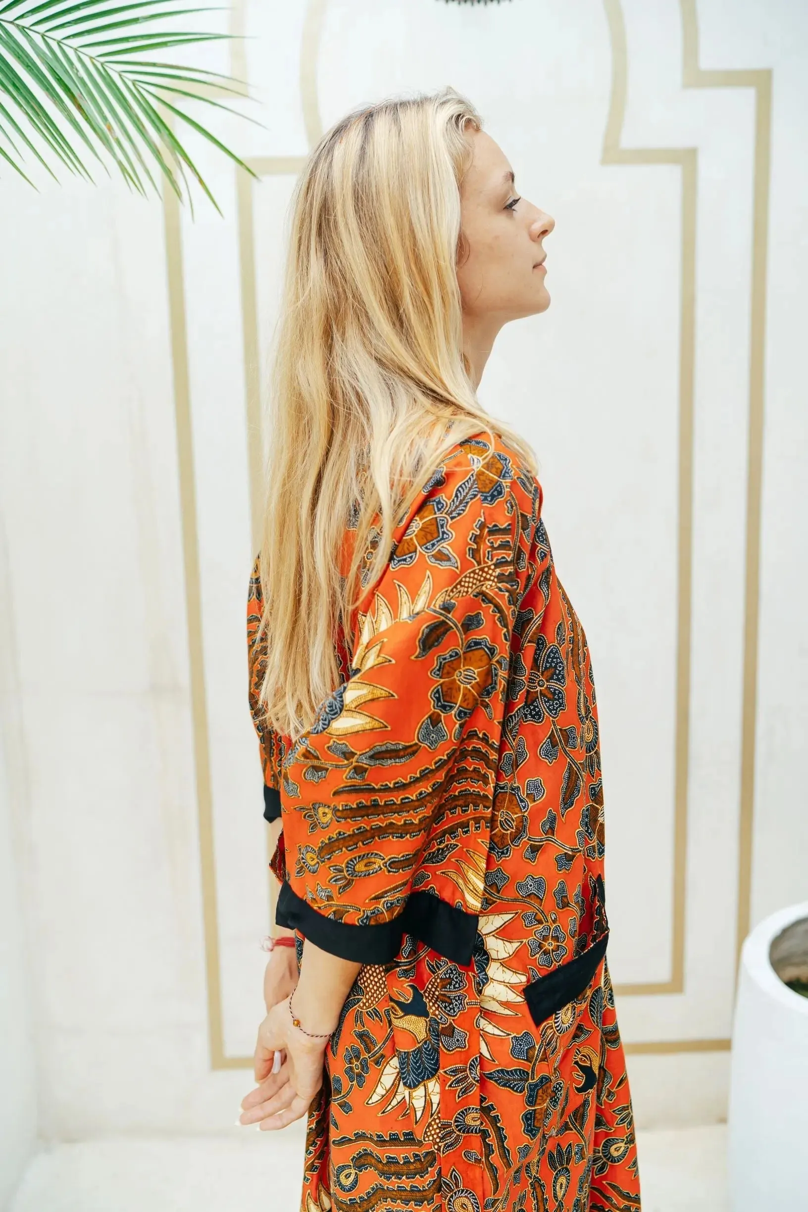 Red Batik Kimono Jacket Robe