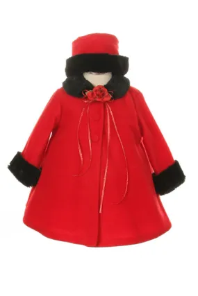 Red Black Fleece Faux Fur Collar Stylish Coat Baby Girl 6-24M