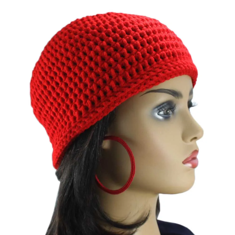 Red Crochet Beanie Hat Medium/Large - JMCH22ML