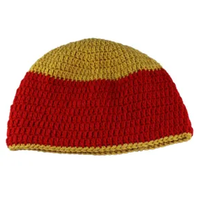 Red with Gold Top Crochet Beanie Hat Medium/Large - STXH22ML