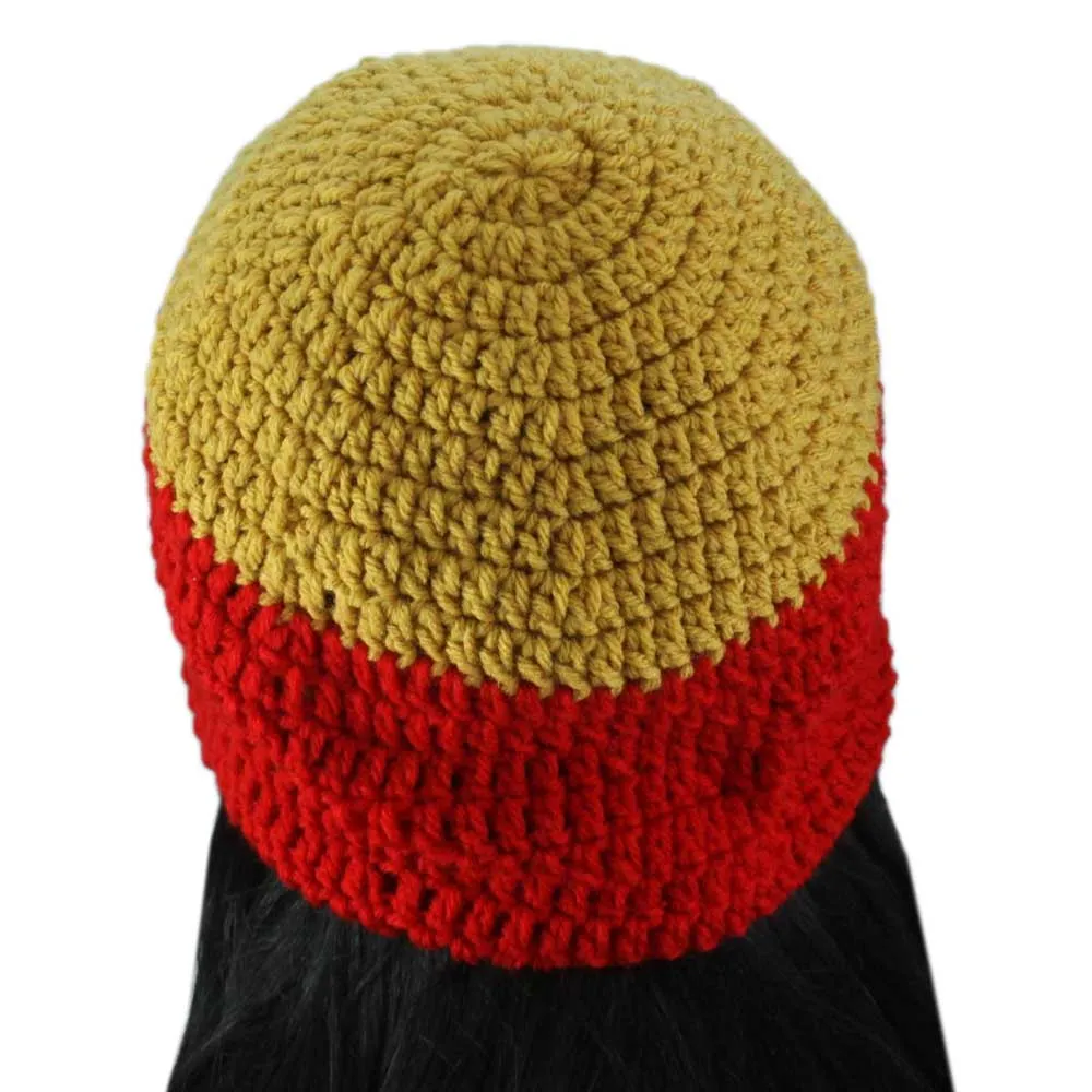 Red with Gold Top Crochet Beanie Hat Medium/Large - STXH22ML