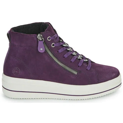 Remonte X Elizabeth Hurley D1C70-30 Aubergine Suede Leather Chunky Trainer Boots