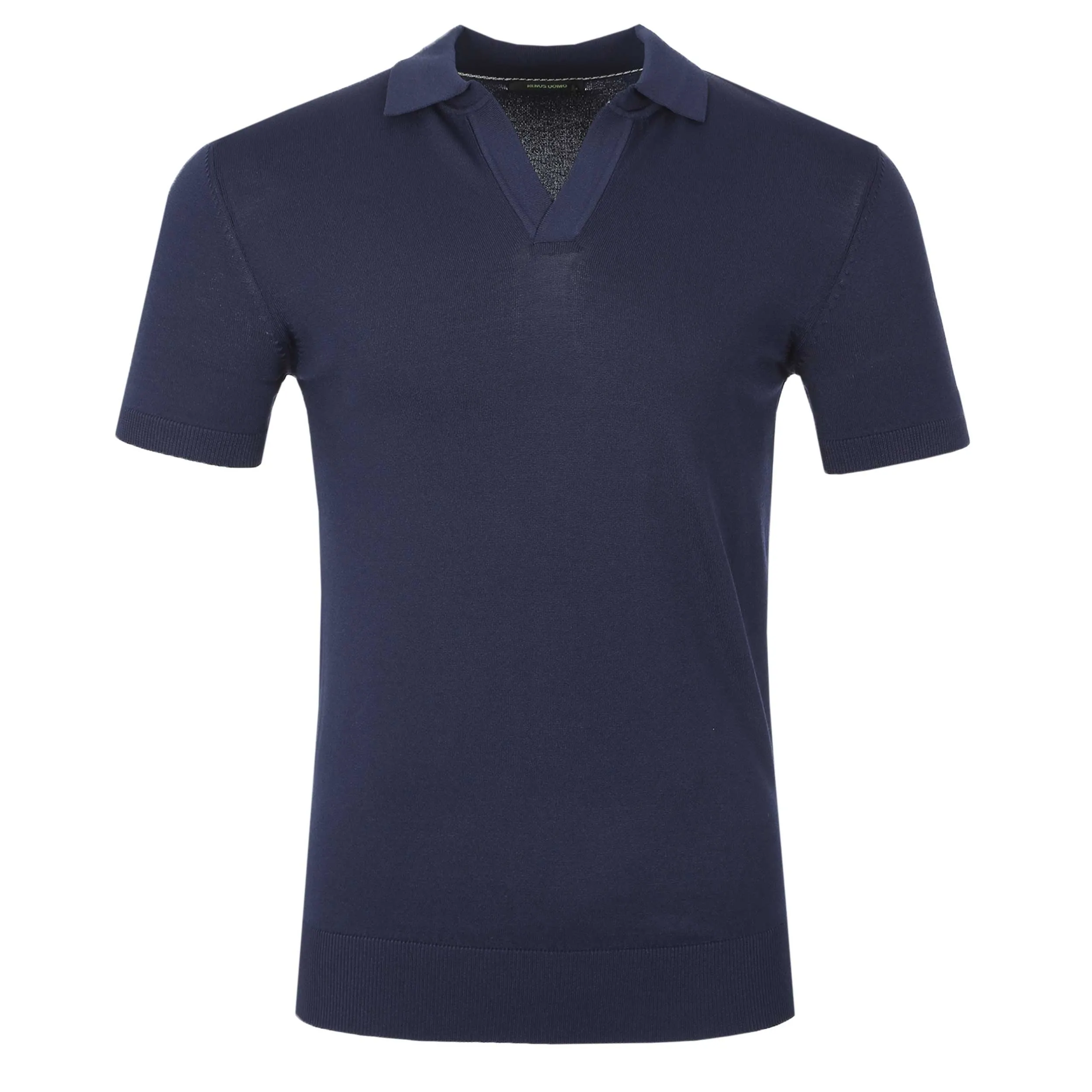 Remus Uomo Open Collar Polo Shirt in Navy