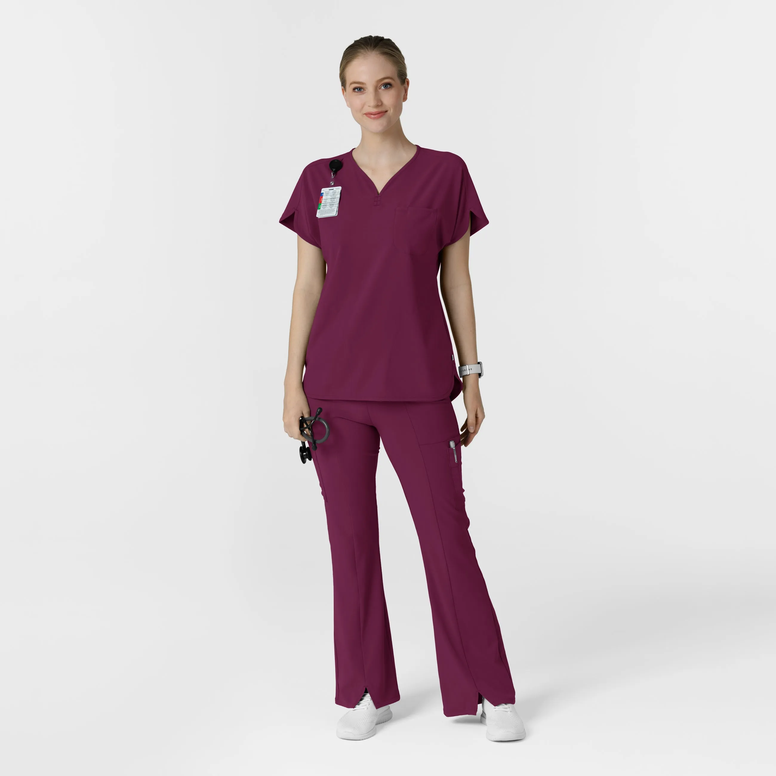 RENEW Women's Cargo Flare Scrub Pant - Wine